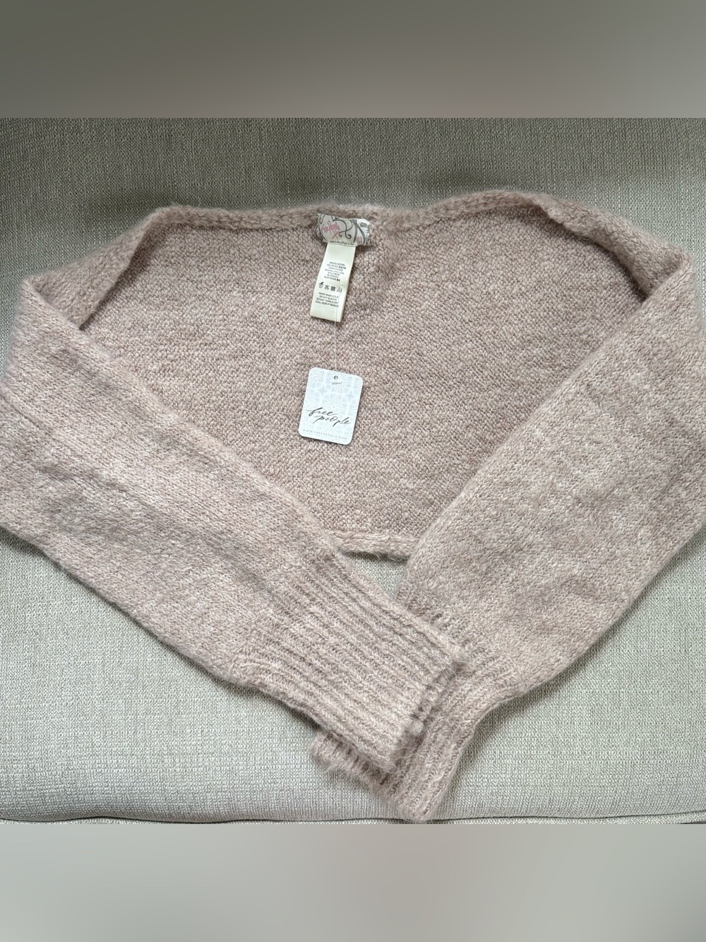 Free People Dusty Blush V-Neck Cropped Sweater Shrug